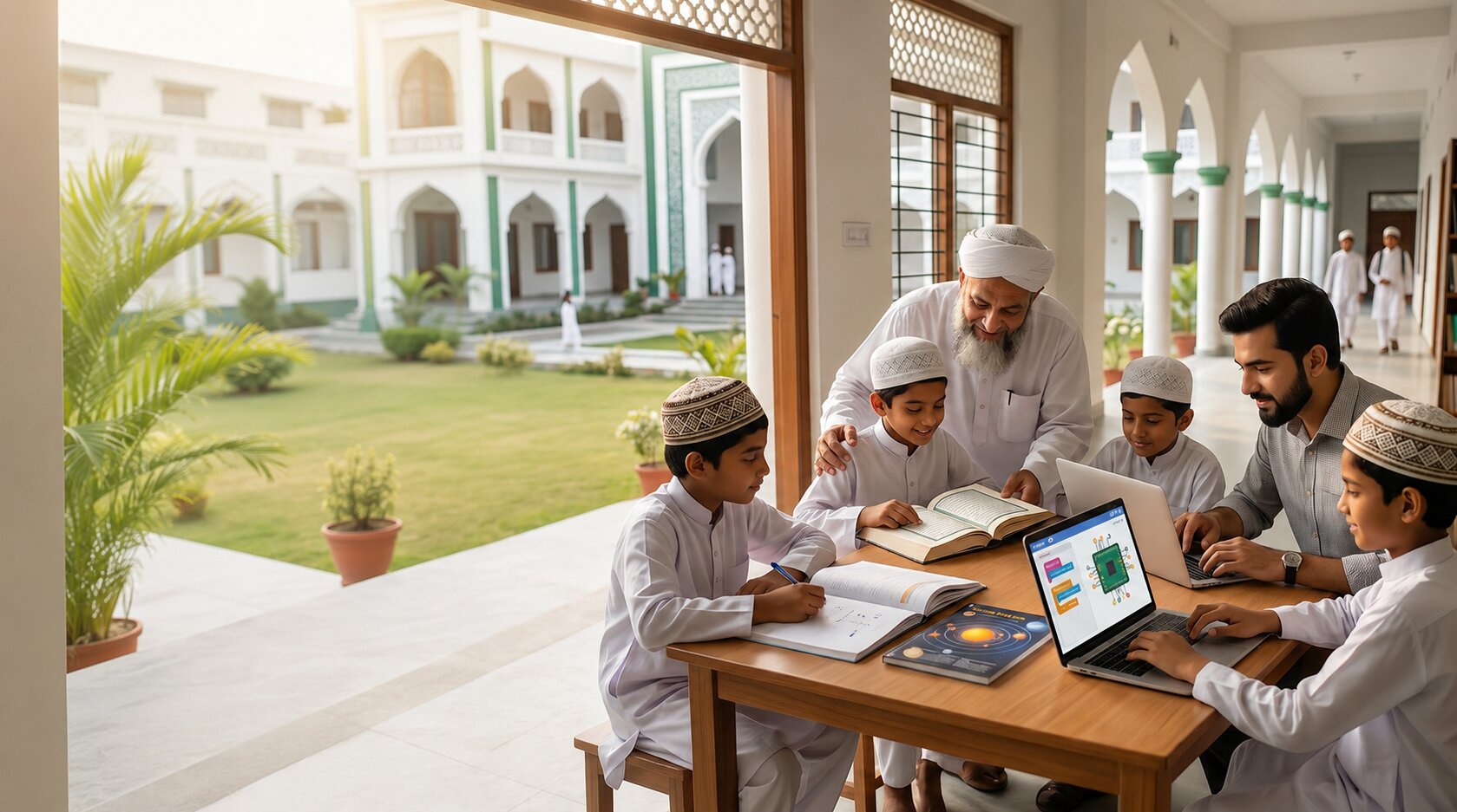 Students learning Quran at Al-Iqra Modern Madrasa